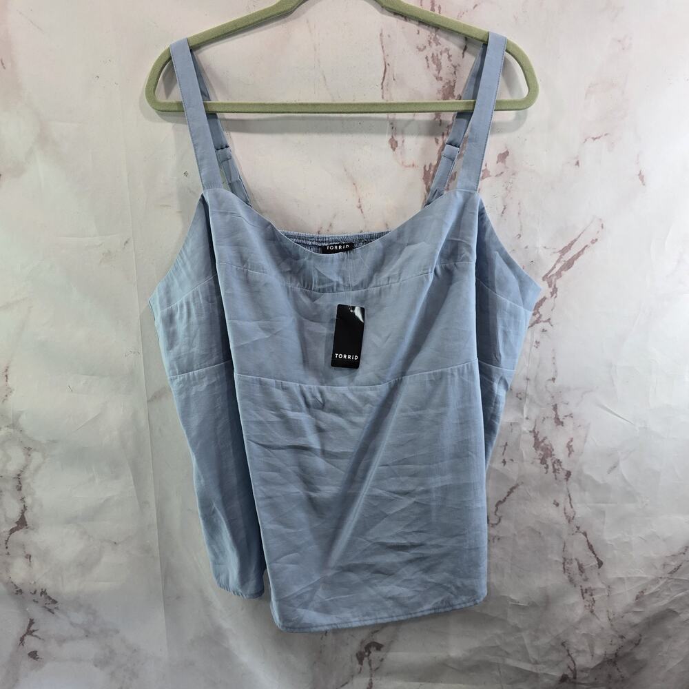 Torrid Shirt Womens 2 2X Modal Poly Satin Cami Dusty Blue Babydoll Smocked